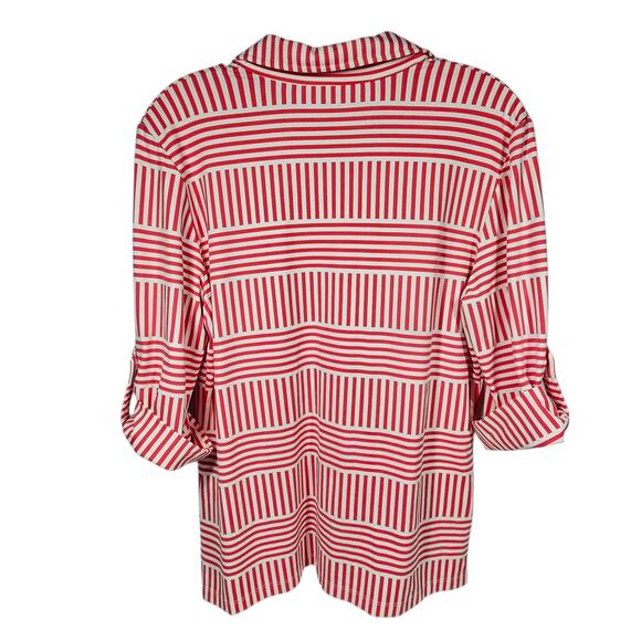 J. McLaughlin Brynn Catalina Cloth Button-Down Red White Geometric Stripe Size M - Picture 2 of 10